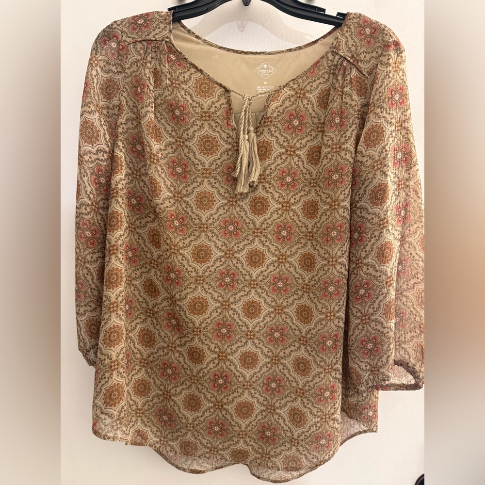 St. John's Bay Beige and Pink Patterned Blouse